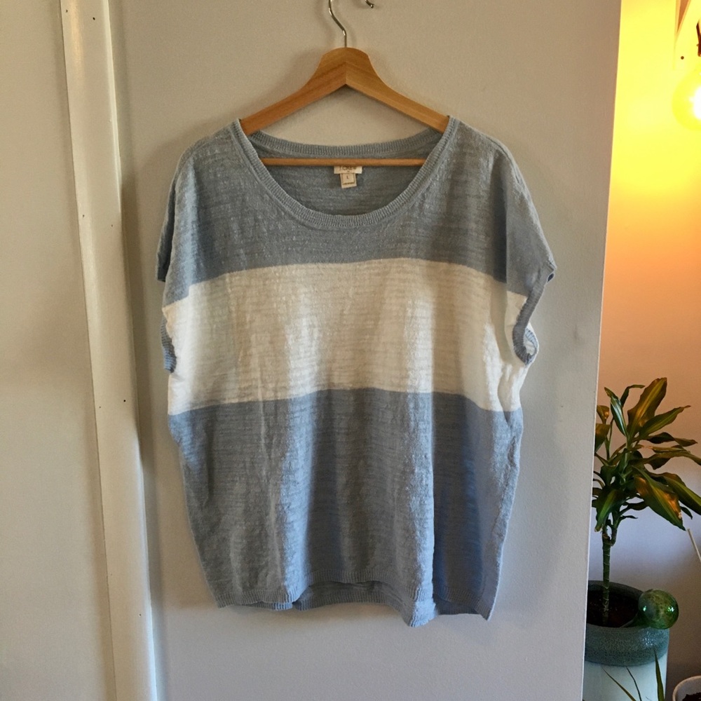 J. Crew Sky Blue and White Color Block Sweater